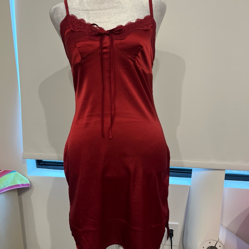 Adika Red Satin Lace Chemise